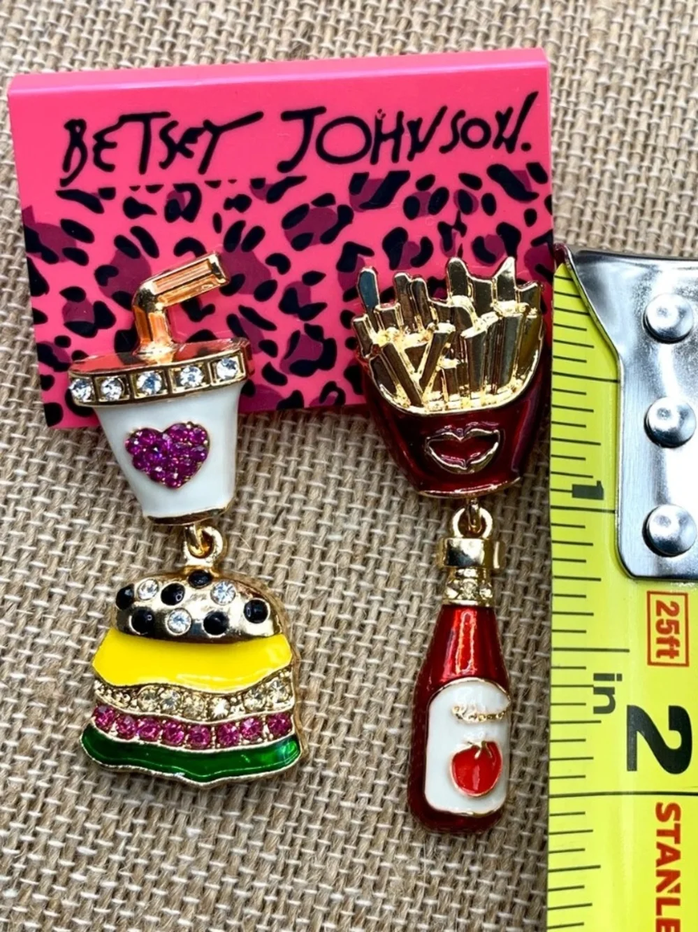Betsey Johnson Asymmetrical Multicolor Fast Food Dangle Earrings
